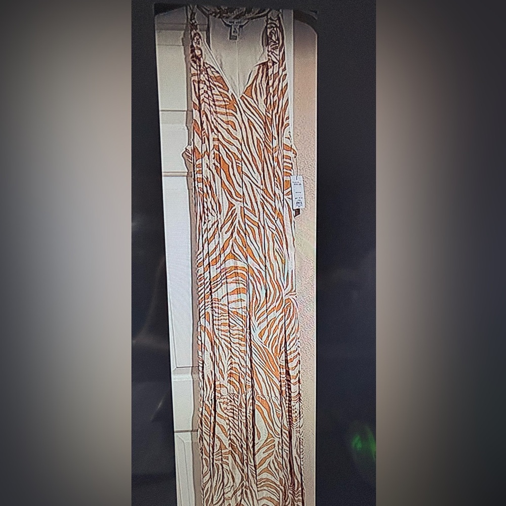 Nine West Tan and White Animal Print maxi dress XL